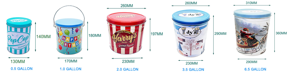 Popcorndosen in verschiedenen Größen