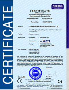 CE-Zertifikat für elektromagnetische Popcorn-Maschine