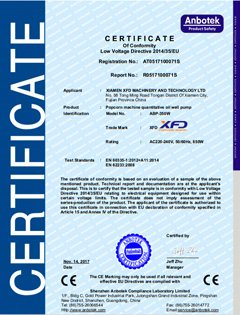 CE-Zertifikat für Popcorn-Maschinenölpumpe